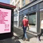 Shorprince_1-1 Out-of-home advertising example showing a digital billboard at Shoreditch High Street Station with a bold pink poster campaign, illustrating how SMEs can use high-footfall urban locations to build brand awareness.