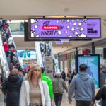 Digital retail advertising screen inside Bullring Birmingham shopping centre, delivering high-impact DOOH campaigns to heavy shopper footfall in a premium mall environment.